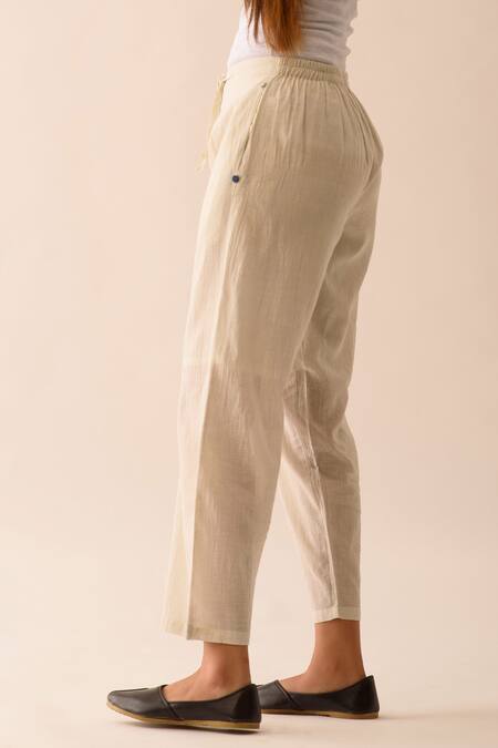 JAYATI GOENKA White Handwoven Cotton Stripe Pant at Aza Fashions JAYATI GOENKA_White Handwoven Cotton Stripe Pant _at_Aza_Fashions