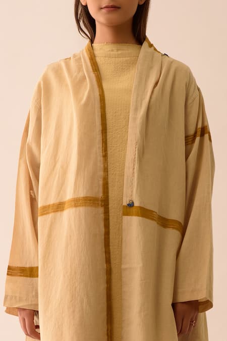 Shop_JAYATI GOENKA_Beige Upcycled Cotton Open Overlay Jacket _Online_at_Aza_Fashions