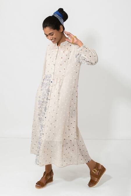 Buy JAYATI GOENKA Grey Cotton Geometric And Floral Band Midi Dress Online at Aza Fashions Buy_JAYATI GOENKA_Grey Cotton Geometric And Floral Band Midi Dress _Online_at_Aza_Fashions