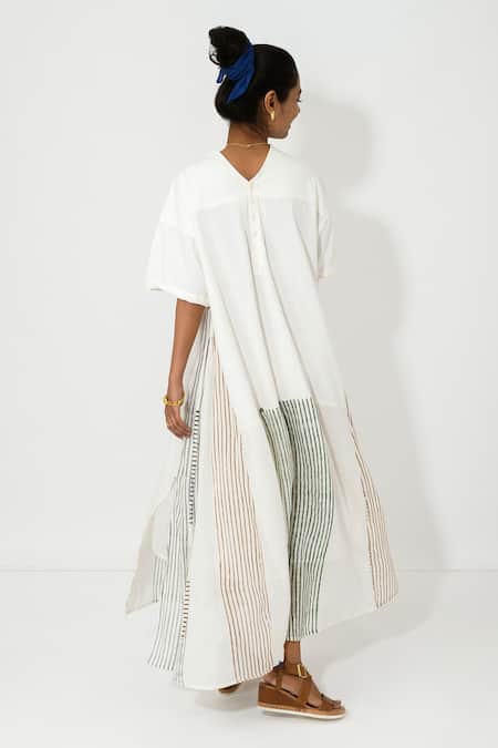 Shop JAYATI GOENKA White Cotton Stripes And Floral Round Maxi Dress at Aza Fashions Shop_JAYATI GOENKA_White Cotton Stripes And Floral Round Maxi Dress _at_Aza_Fashions