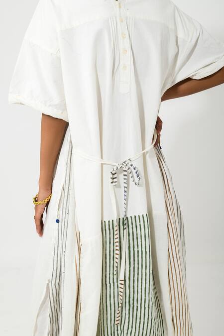 JAYATI GOENKA White Cotton Stripes And Floral Round Maxi Dress at Aza Fashions JAYATI GOENKA_White Cotton Stripes And Floral Round Maxi Dress _at_Aza_Fashions