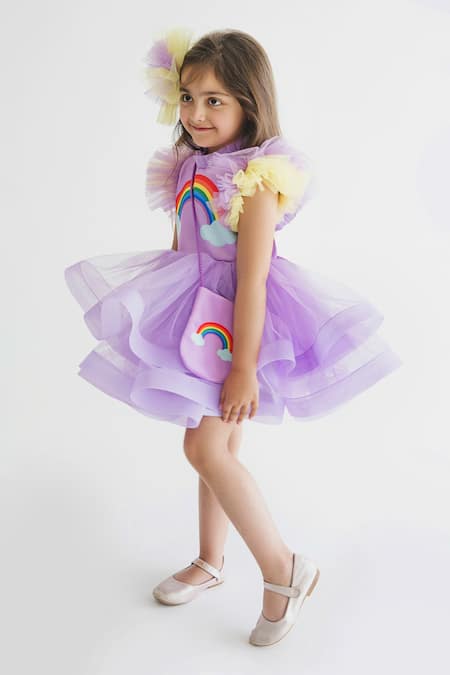 Buy_Miakki_Purple Net, Satin Ruffles Rainbow Motif Dress _Online_at_Aza_Fashions
