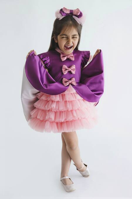 Buy_Miakki_Purple Net, Satin Sequins Tiered Ruffle Bow Dress _Online_at_Aza_Fashions