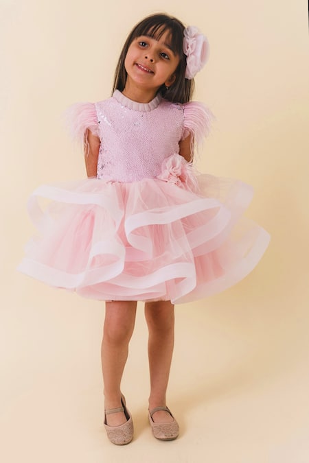 Miakki Sequin Work Ruffle Dress 