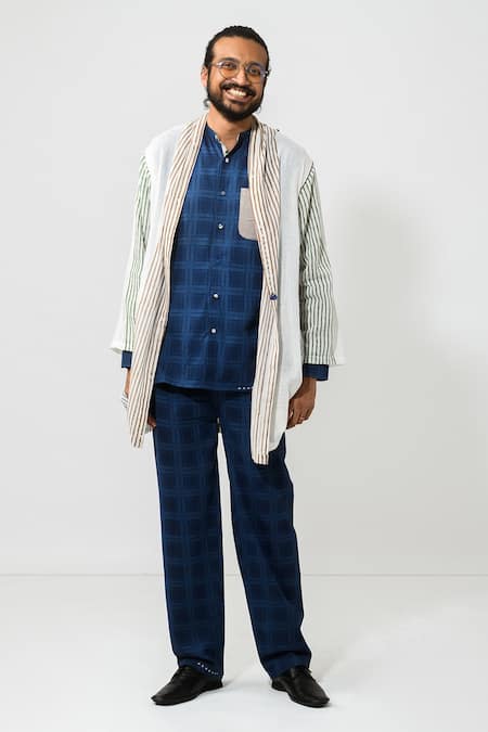 Shop JAYATI GOENKA Grey Cotton Polka Dot And Floral Open Front Robe at Aza Fashions Shop_JAYATI GOENKA_Grey Cotton Polka Dot And Floral Open Front Robe _at_Aza_Fashions