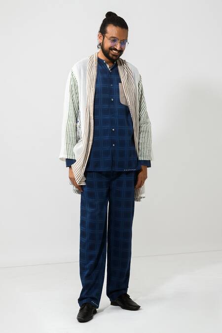 JAYATI GOENKA Grey Cotton Polka Dot And Floral Open Front Robe Online at Aza Fashions JAYATI GOENKA_Grey Cotton Polka Dot And Floral Open Front Robe _Online_at_Aza_Fashions