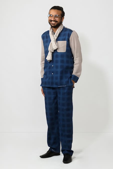 JAYATI GOENKA Blue Cotton Checkered Shirt