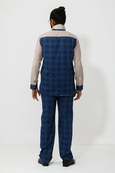 Shop JAYATI GOENKA Blue Cotton Checkered Shirt at Aza Fashions Shop_JAYATI GOENKA_Blue Cotton Checkered Shirt _at_Aza_Fashions