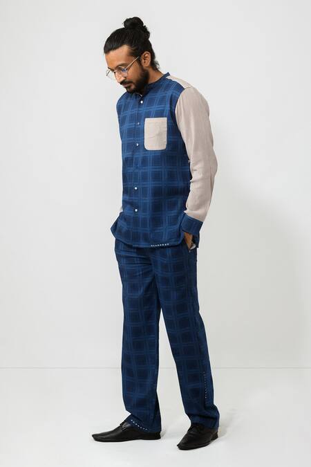 JAYATI GOENKA Blue Cotton Checkered Shirt Online at Aza Fashions JAYATI GOENKA_Blue Cotton Checkered Shirt _Online_at_Aza_Fashions