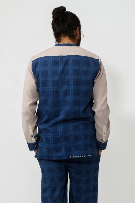 Shop JAYATI GOENKA Blue Cotton Checkered Shirt Online at Aza Fashions Shop_JAYATI GOENKA_Blue Cotton Checkered Shirt _Online_at_Aza_Fashions