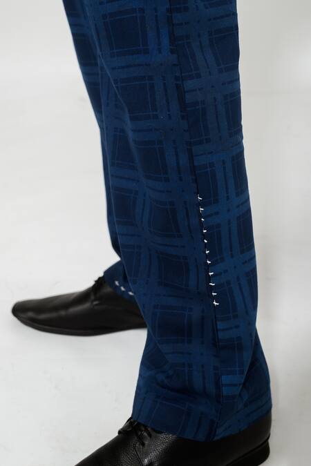 Buy JAYATI GOENKA Blue Cotton Checkered Trousers Online at Aza Fashions Buy_JAYATI GOENKA_Blue Cotton Checkered Trousers _Online_at_Aza_Fashions