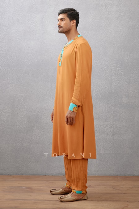 Shop_Torani_Blue Viscose Crepe Chintz Amardeep Print Bundi And Kurta Set _Online_at_Aza_Fashions