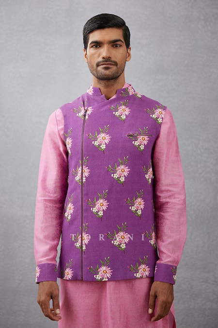 Shop_Torani_Purple Bundi Viscose Crepe, Kurta Handwoven Jamuni Gurnoor Printed And Set _Online_at_Aza_Fashions