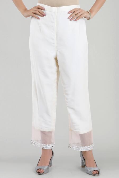 Buy_Asaga_White Cotton Pant Mul Cotton Dupatta Organza, Kurta Chanderi Silk Round Set _Online_at_Aza_Fashions