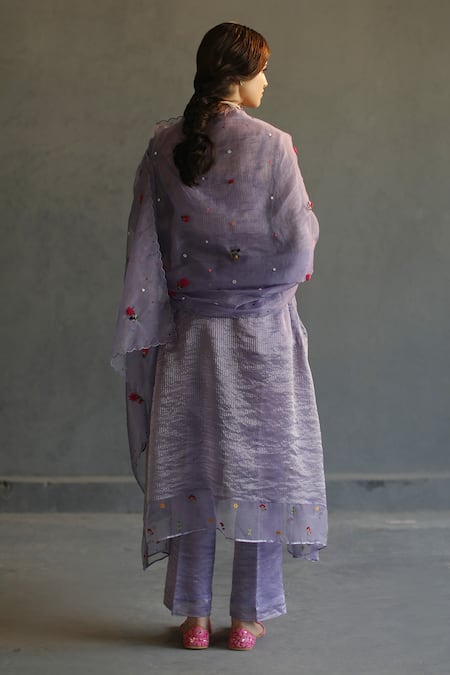Shop_Begum_Purple Kurta And Pant Tissue Dupatta Organza Inner Mulmul Embroidery V Set _at_Aza_Fashions
