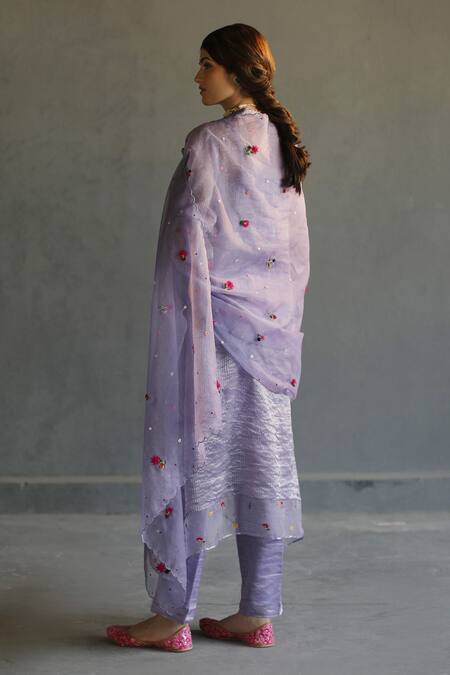 Begum_Purple Kurta And Pant Tissue Dupatta Organza Inner Mulmul Embroidery V Set _Online_at_Aza_Fashions