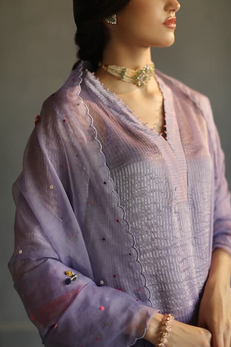 Buy_Begum_Purple Kurta And Pant Tissue Dupatta Organza Inner Mulmul Embroidery V Set _Online_at_Aza_Fashions