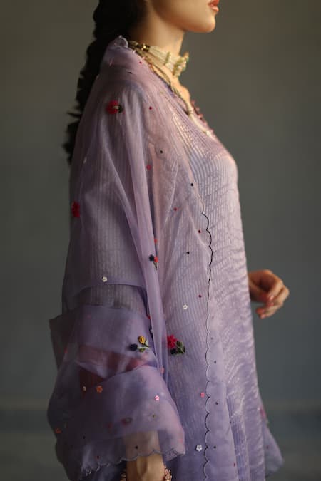 Shop_Begum_Purple Kurta And Pant Tissue Dupatta Organza Inner Mulmul Embroidery V Set _Online_at_Aza_Fashions