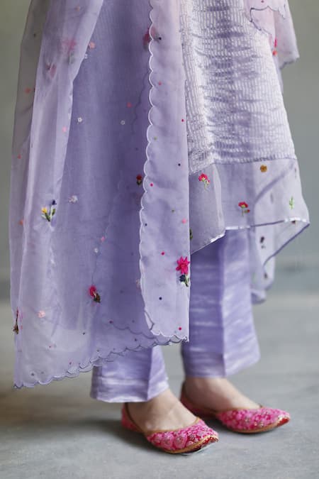 Begum_Purple Kurta And Pant Tissue Dupatta Organza Inner Mulmul Embroidery V Set _at_Aza_Fashions