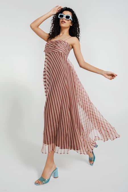July Issue Multi Color Organza Striped Square Neck Aiko Dress Online at Aza Fashions July Issue_Multi Color Organza Striped Square Neck Aiko Dress_Online_at_Aza_Fashions