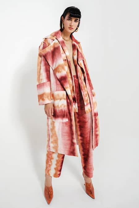 Buy_July Issue_Brown Velvet Lapel Collar Tala Trench Coat Pant Set_Online_at_Aza_Fashions