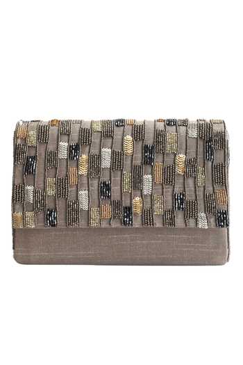 The Purple Sack_Silver Embroidery Flap Clutch _Online_at_Aza_Fashions