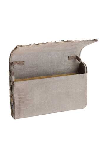 Shop_The Purple Sack_Silver Embroidery Flap Clutch _Online_at_Aza_Fashions