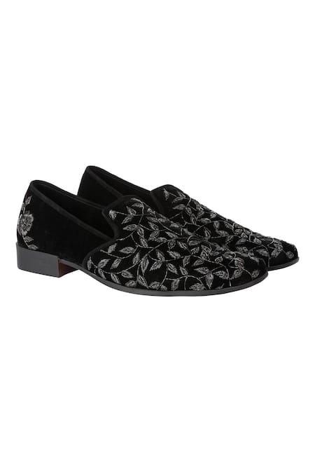 Veruschka by Payal Kothari Black Velvet Embroidered Loafers 