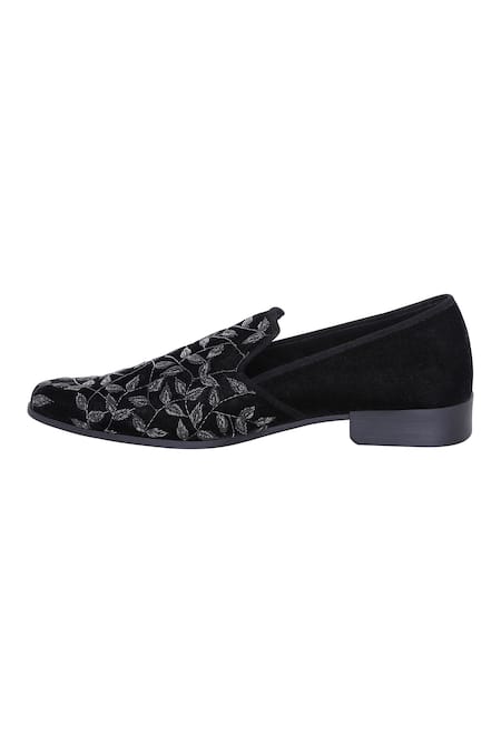 Buy_Veruschka By Payal Kothari_Black Velvet Embroidered Loafers_Online_at_Aza_Fashions