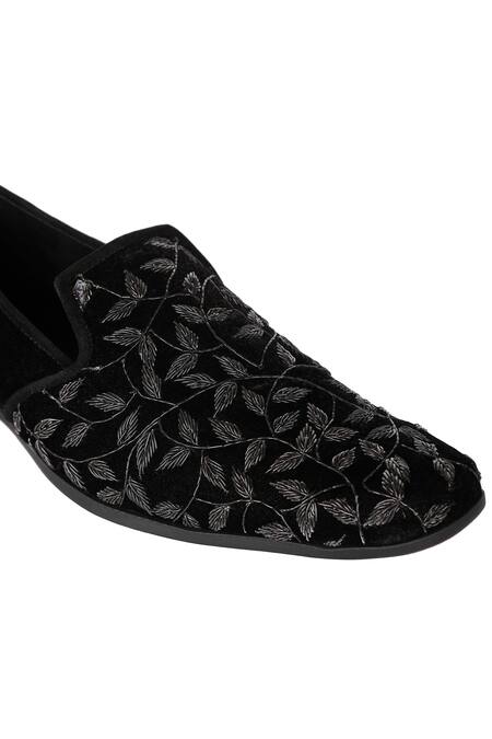 Veruschka By Payal Kothari_Black Velvet Embroidered Loafers_at_Aza_Fashions
