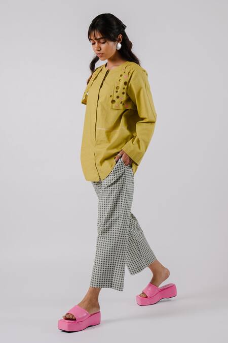 Shop Tussah By Siddhi Shah Black Cotton Embroidery Round Neck Cutwork Flap Shirt With Pant Online at Aza Fashions Shop_Tussah By Siddhi Shah_Black Cotton Embroidery Round Neck Cutwork Flap Shirt With Pant _Online_at_Aza_Fashions