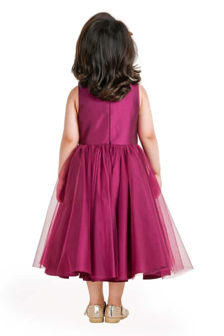 Shop Jelly Jones Purple Silk Fabric Flowers Floral Embellished Blend Dress at Aza Fashions Shop_Jelly Jones_Purple Silk Fabric Flowers Floral Embellished Blend Dress_at_Aza_Fashions