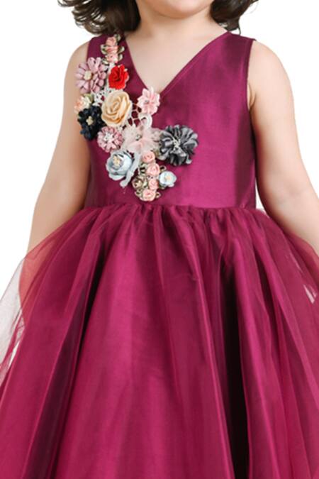 Jelly Jones Purple Silk Fabric Flowers Floral Embellished Blend Dress Online at Aza Fashions Jelly Jones_Purple Silk Fabric Flowers Floral Embellished Blend Dress_Online_at_Aza_Fashions