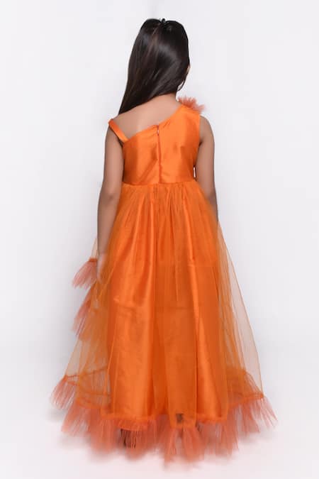 Shop_Jelly Jones_Orange Net One Shoulder Gown _at_Aza_Fashions