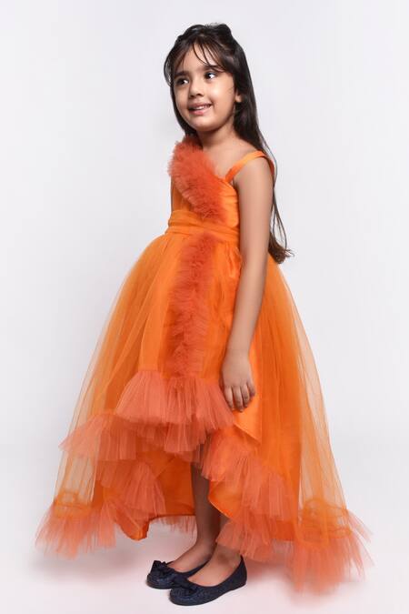 Jelly Jones_Orange Net One Shoulder Gown _Online_at_Aza_Fashions