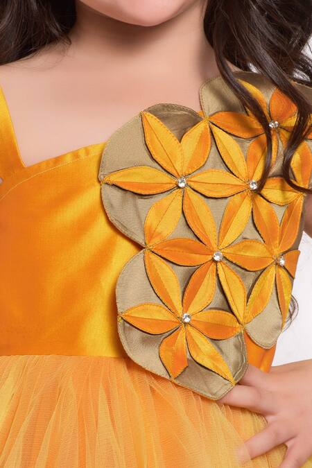 Buy_Jelly Jones_Yellow Net Embroidery Floral Embellished Gown_Online_at_Aza_Fashions