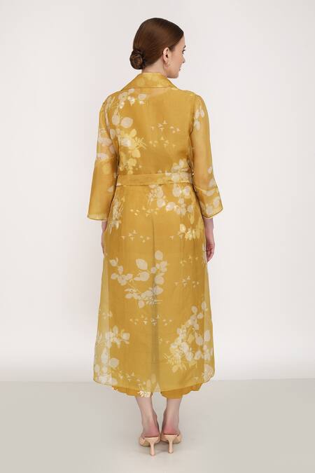 Shop_Arcvsh By Pallavi Singh_Yellow Jacket 100% Silk Organza, Jumpsuit Bemberg, Lining Cotton Petal And Set _at_Aza_Fashions