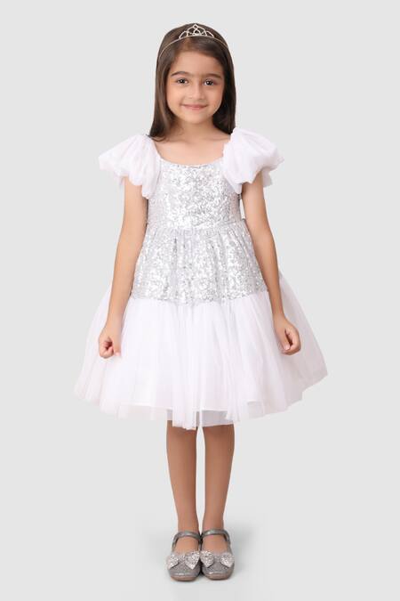 Buy_Jelly Jones_White Silk, Wool Sequins Woven Work Dress_Online_at_Aza_Fashions