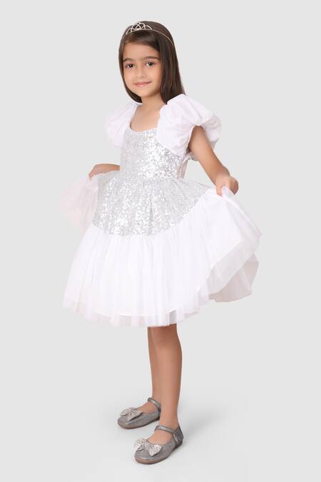 Shop_Jelly Jones_White Silk, Wool Sequins Woven Work Dress_Online_at_Aza_Fashions