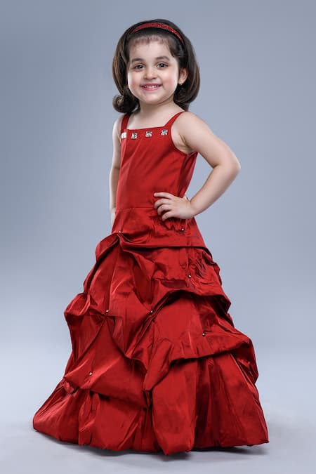 Jelly Jones_Red Silk Stones Embellished Blend Gown_Online_at_Aza_Fashions