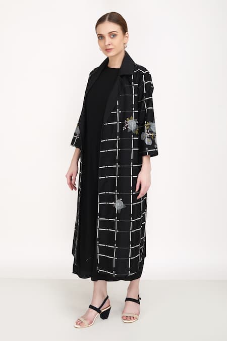 Arcvsh By Pallavi Singh_Black Jacket 100% Silk Organza, Jumpsuit Bemberg, Lining Cotton And Set_Online_at_Aza_Fashions