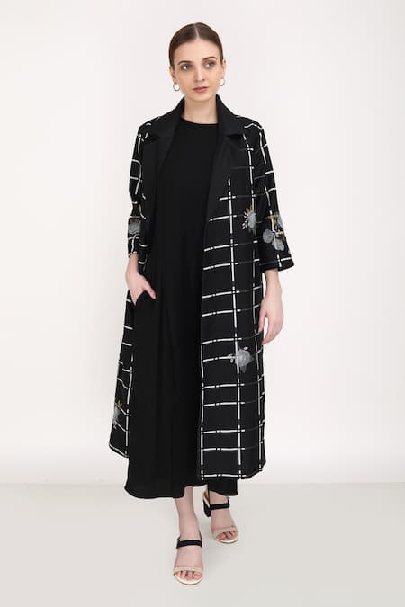 Buy_Arcvsh By Pallavi Singh_Black Jacket 100% Silk Organza, Jumpsuit Bemberg, Lining Cotton And Set_Online_at_Aza_Fashions