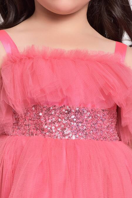 Buy_Jelly Jones_Pink Net Sequins Cold Shoulder Dress_Online_at_Aza_Fashions