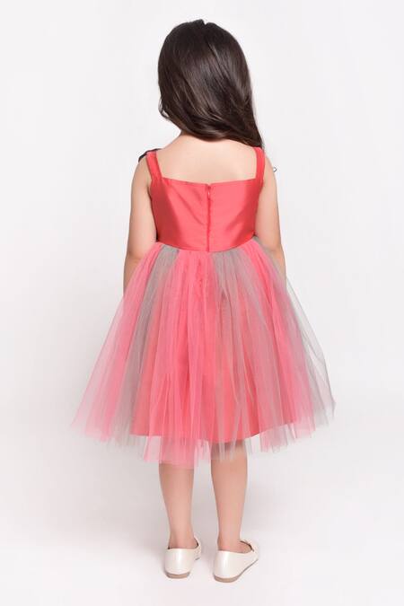 Shop Jelly Jones Pink Net 3d Floral Embellished Dress at Aza Fashions Shop_Jelly Jones_Pink Net 3d Floral Embellished Dress_at_Aza_Fashions