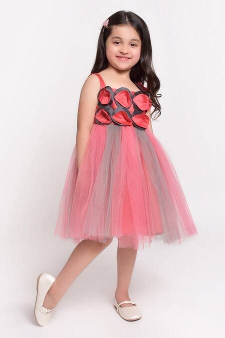 Jelly Jones Pink Net 3d Floral Embellished Dress Online at Aza Fashions Jelly Jones_Pink Net 3d Floral Embellished Dress_Online_at_Aza_Fashions