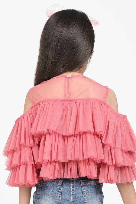 Shop Jelly Jones Pink Net Plain Layered Top at Aza Fashions Shop_Jelly Jones_Pink Net Plain Layered Top _at_Aza_Fashions