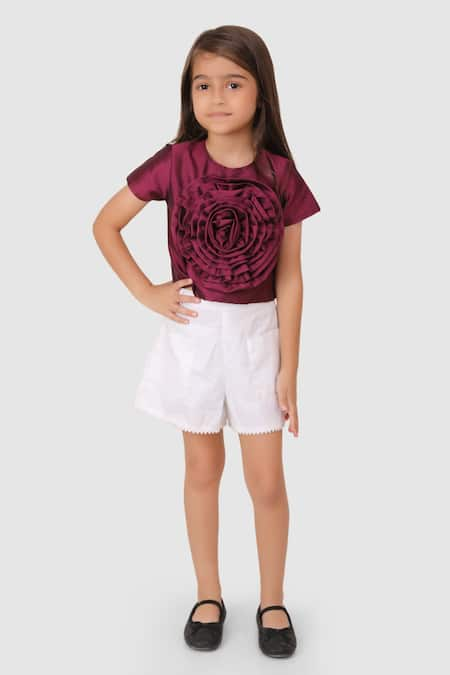 Jelly Jones Purple Woven Silk Embellished 3d Flower Top 