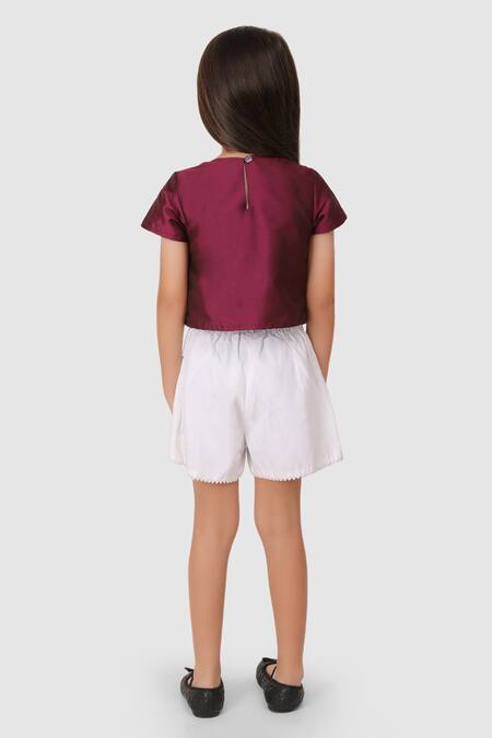 Shop Jelly Jones Purple Woven Silk Embellished 3d Flower Top at Aza Fashions Shop_Jelly Jones_Purple Woven Silk Embellished 3d Flower Top _at_Aza_Fashions