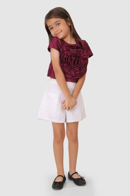 Jelly Jones_Purple Woven Silk Embellished 3d Flower Top _Online_at_Aza_Fashions