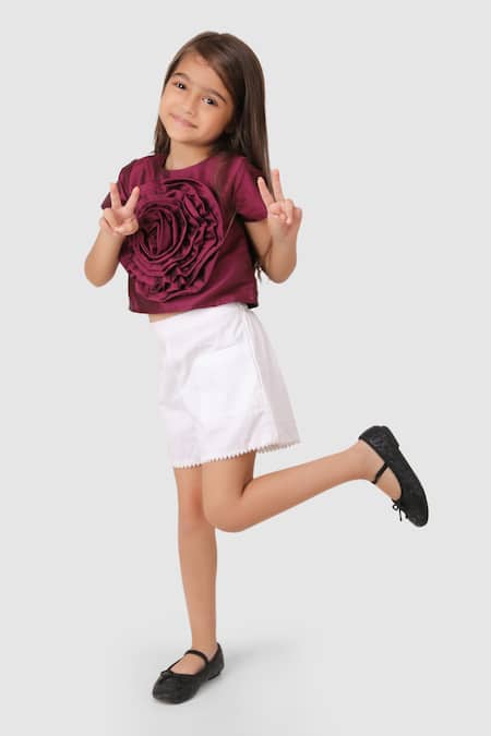 Shop Jelly Jones Purple Woven Silk Embellished 3d Flower Top Online at Aza Fashions Shop_Jelly Jones_Purple Woven Silk Embellished 3d Flower Top _Online_at_Aza_Fashions